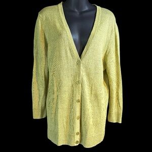 Talbots Linen Knit Cardigan sweater xl lime green